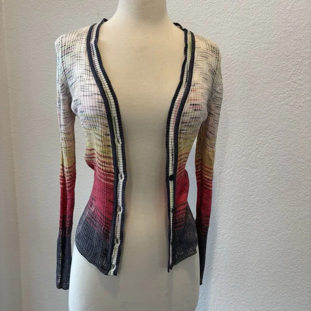 Missoni Cardigan Sweater 4 XS Multicolor Striped V-neck Made in Italy Classic - Picture 2 of 16